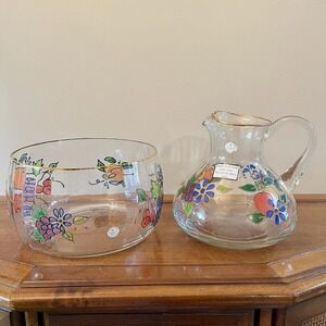 Handcrafted Crystal Clear Pitcher W/Matching Bowl~Made In Romania